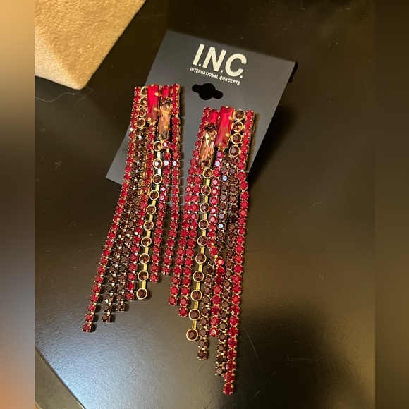 New! INC Stunning Dangle Earrings, Red/Pink Pierced Earrings Statement Piece - Picture 8 of 8